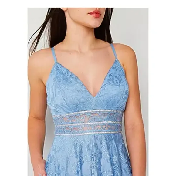 Speechless empire waist rhinestone embellished Prom formal lace dress Sz 3 Blue - Picture 2 of 11